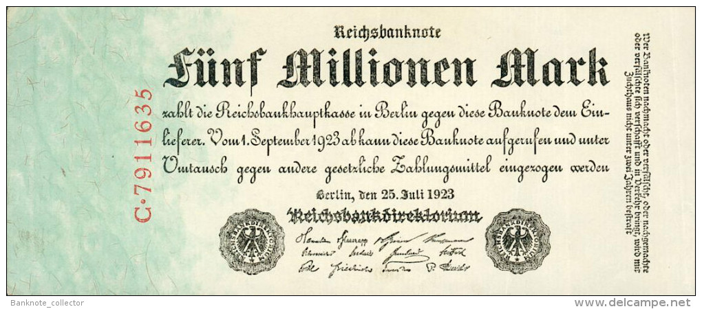 Deutschland, Germany - 5 Mio. Mark, Reichsbanknote, Ro. 94 ,  ( Serie C ) XF ( II ), 1923 ! - 5 Mio. Mark