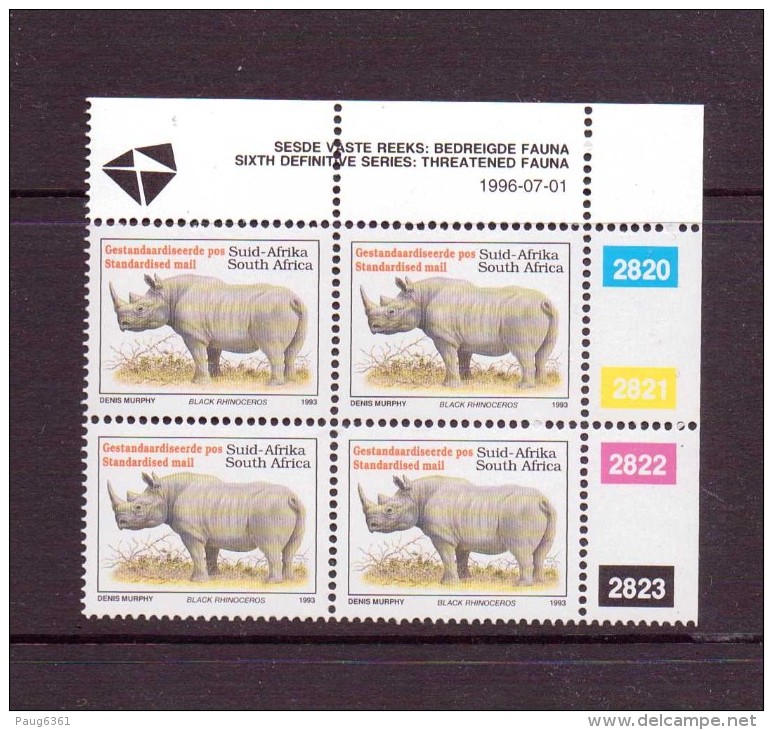 AFRIQUE DU SUD 1996 RHINOCEROS BLOC DE 4  YVERT N°813A  NEUF MNH** - Ungebraucht