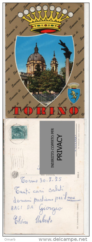 Car1023 Souvenir Da Torino, Stemma Città, Veduta Superga, Toro, Araldica, Corona - Autres Monuments, édifices