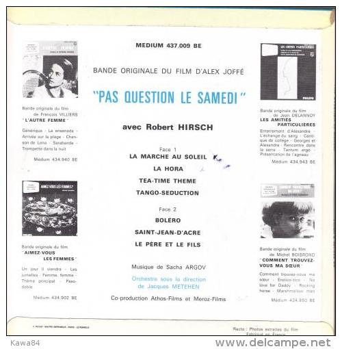 EP 45 RPM (7")  B-O-F Sacha Argov / Hirsch  " Pas Question Le Samedi " - Filmmusik