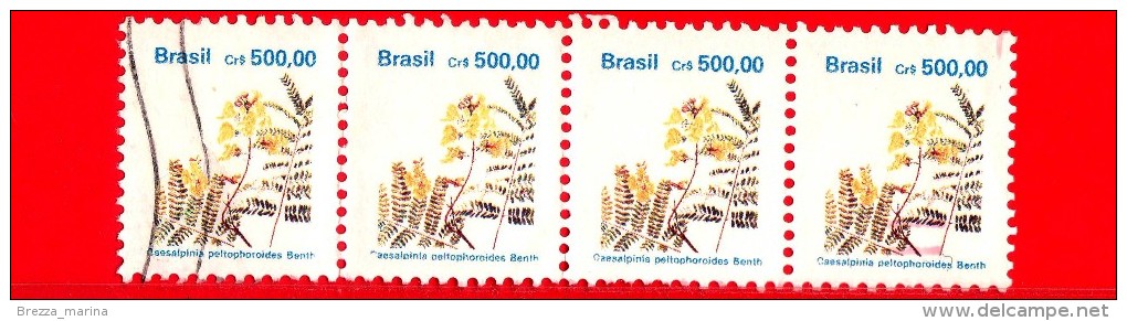 BRASILE - 1991 - Flora - Fiori - Caesalpinia Peltophoroides - 500.00 - - 4 Valori - Gebraucht