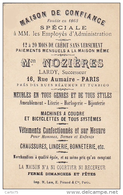 Chromo - Militaria Régiments Cavalerie Dragons - Nozières Rue Aumaire Paris - Machines à Coudre Byciclettes - Autres & Non Classés