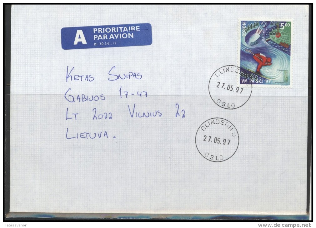 NORWAY Postal History Brief Envelope Air Mail NO 001 Skiing Winter Sports - Briefe U. Dokumente