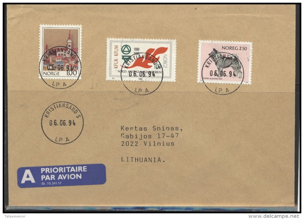 NORWAY Postal History Brief Envelope Air Mail NO 002 Dogs Architecture Stop Powerty - Briefe U. Dokumente