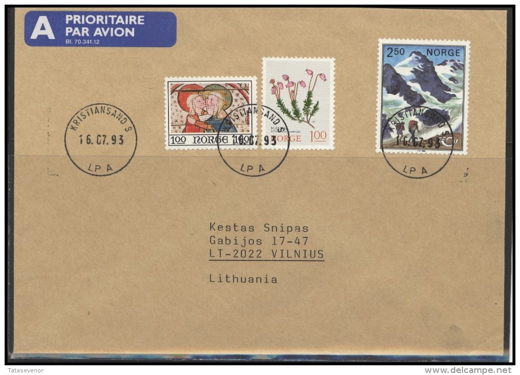 NORWAY Postal History Brief Envelope Air Mail NO 005 Mountain Climbing Religion Art Flowers Plants Flora - Briefe U. Dokumente