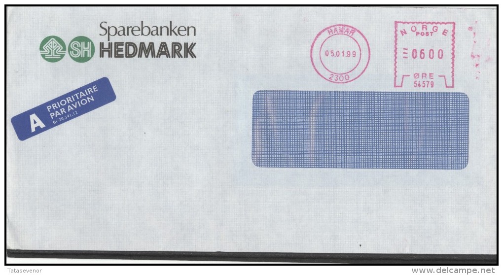 NORWAY Postal History Brief Envelope Air Mail NO 018 Meter Mark Franking Machine - Cartas & Documentos