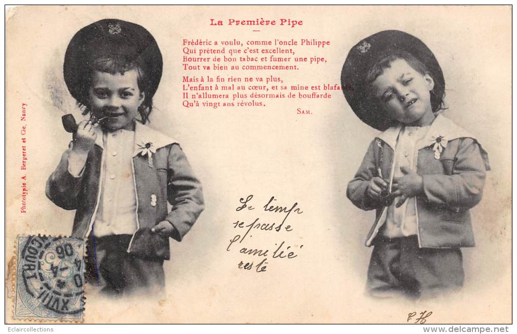 Thème   Fantaisie  Bergeret  Enfant   La Première Pipe - Cartes Humoristiques