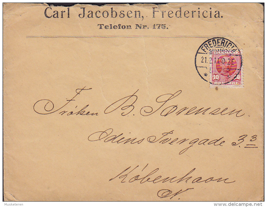 Denmark CARL JACOBSEN, FREDERICIA 1911 Cover To KJØBENHAVN N. Frederik VIII. Stamp - Lettres & Documents