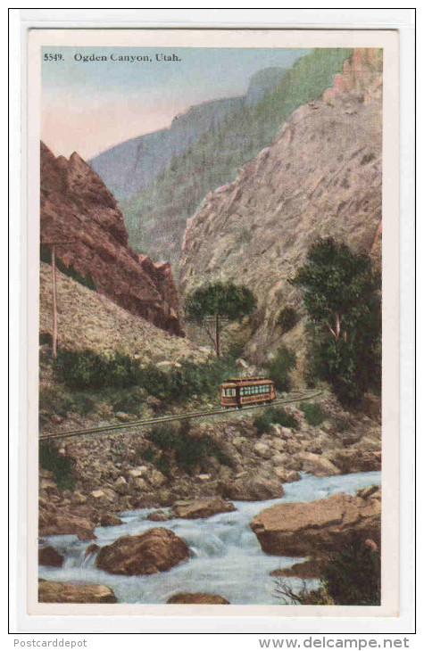 Streetcar Interurban Ogden Canyon Utah 1940s Postcard - Autres & Non Classés
