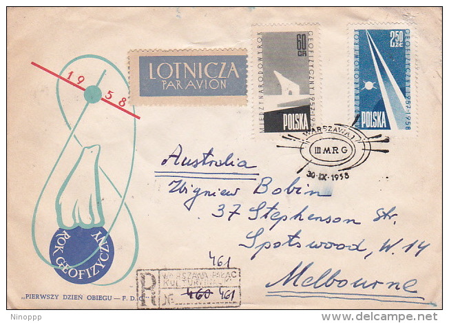 Poland 1958 Registered Cover To Australia - Used Stamps