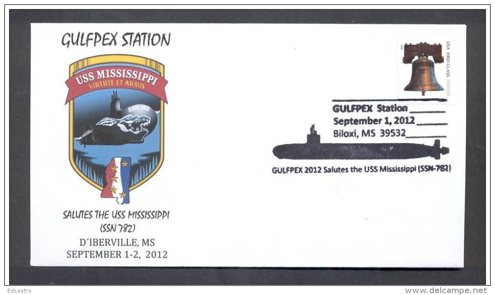 UNITED STATATES OF AMERICA 2012. SPECIAL POSTMAR. SUBMARINE USS MISSISSIPPI. - Submarines