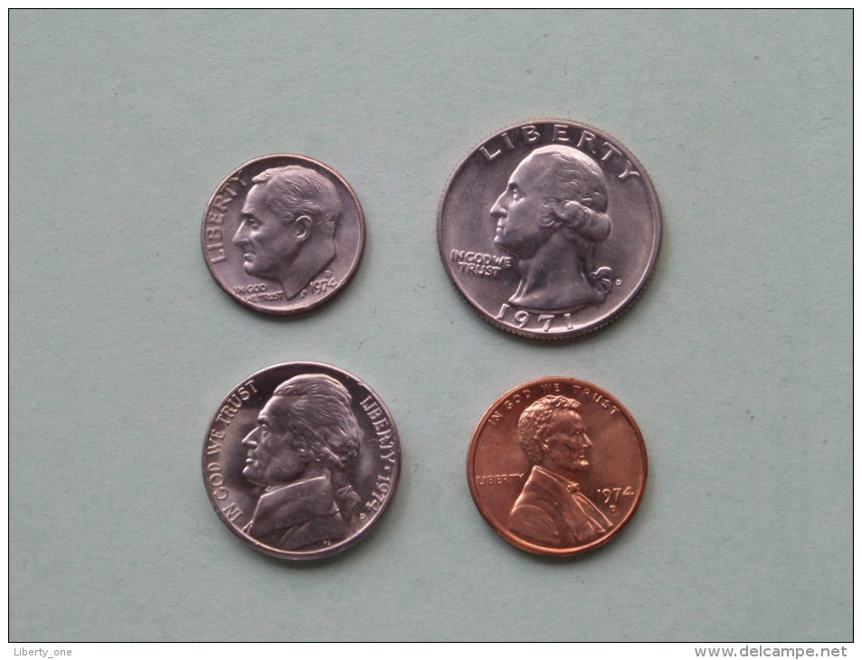 Quarter 1971 D / Dime 1974 D / 5 Cent 1974 D / Cent 1974 D ( For Grade, Please See Photo ) !! - Lots