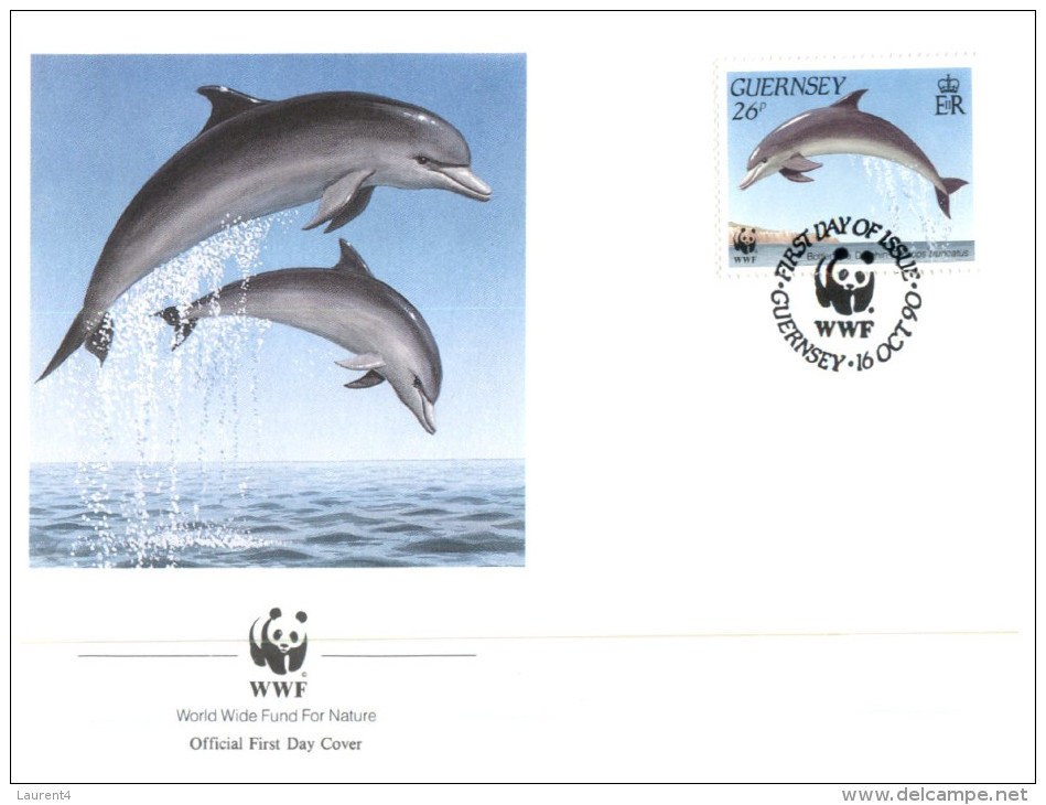 (652) WWF First Day Cover - Set Of 4 Covers - Guernsey - Dolphin - Seal - Shark Etc - FDC
