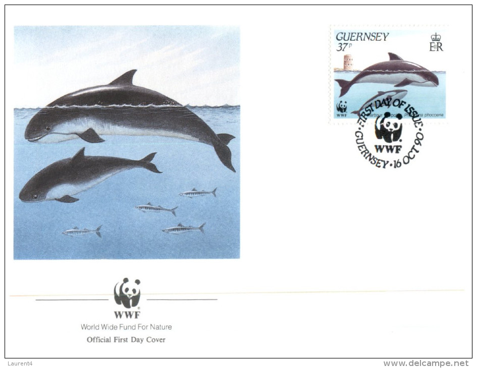 (652) WWF First Day Cover - Set Of 4 Covers - Guernsey - Dolphin - Seal - Shark Etc - FDC