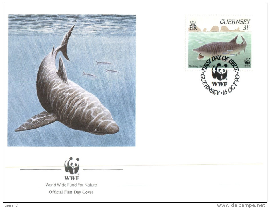 (652) WWF First Day Cover - set of 4 covers - Guernsey - Dolphin - Seal - Shark etc