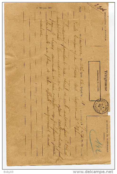 Télégramme Avec Cachet SOUDAN FRANCAIS SIGUIRI Du 04/08/1899  ( Déchirures ) 2 Scans - Lettres & Documents