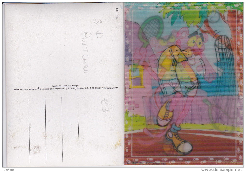 PINK PANTER-TENNIS-3 D CARD-PLASTIC POSTCARD-TOPPAN TOP-STEREO-1987-U.A.PICTURES INC-PRINTING STUDIO-ZURICH-TOP! ! ! - Autres & Non Classés