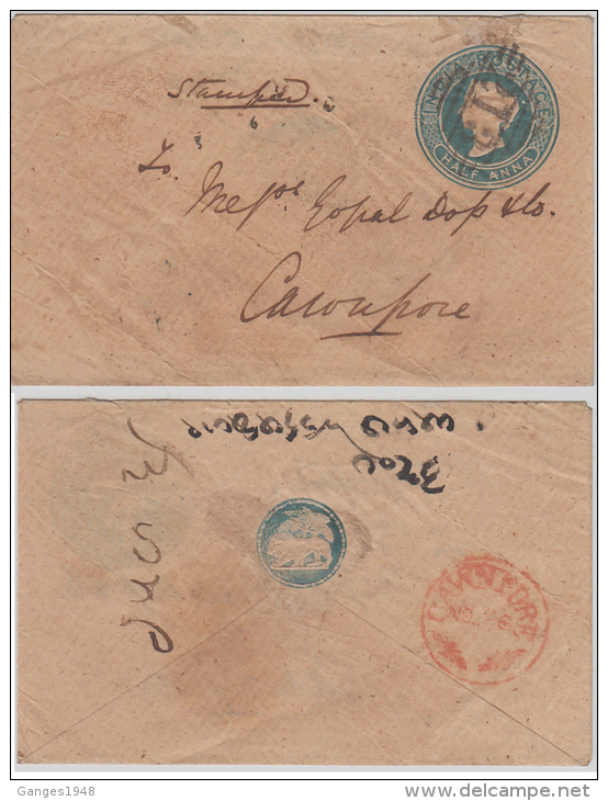 India  213 Neumeral Cancellation On Cancellation On  QV 1A 102 X 64 Mm PS Envelipe To Cawnpore  # 61564  Inde Indien - 1858-79 Compagnie Des Indes & Gouvernement De La Reine