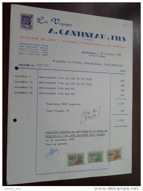 A. CANTINEAU & Fils Voyages / QUAREGNON 1968 / Tax Zegels ( Zie Foto Voor Details )! - Sport En Toerisme