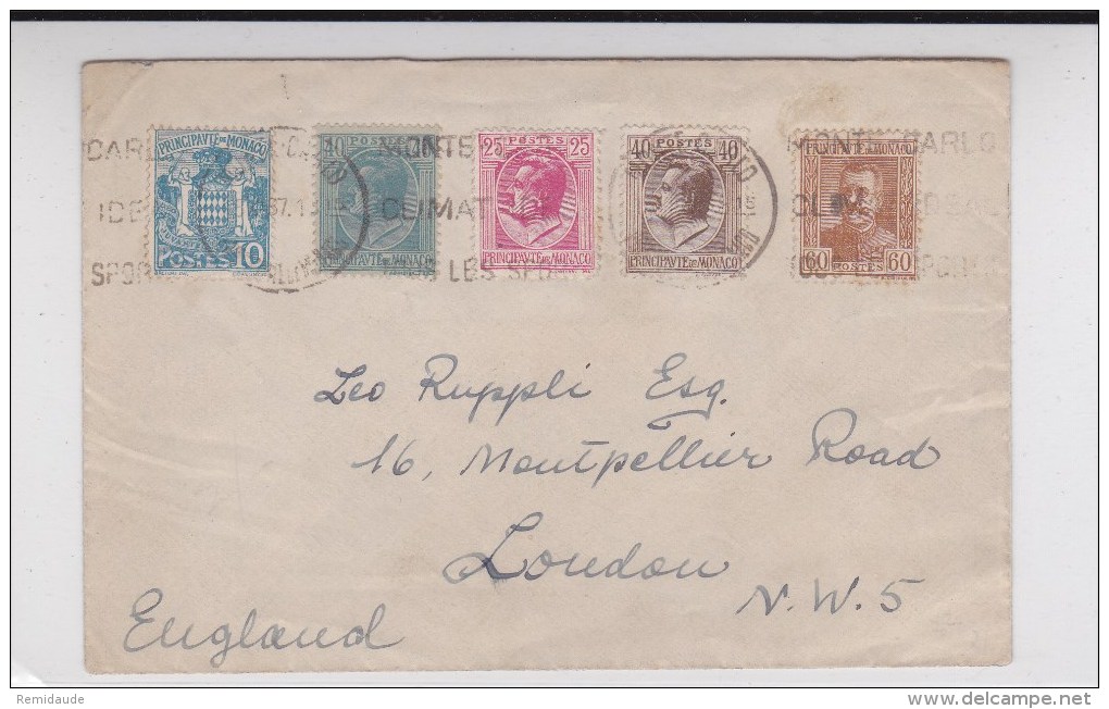 MONACO - 1937 - ENVELOPPE à DESTINATION De LONDON (ENGLAND) - Postmarks