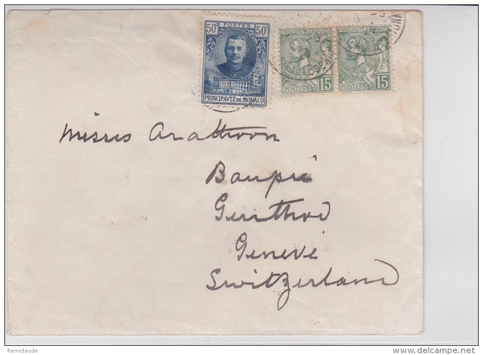 MONACO - 1924 - ENVELOPPE à DESTINATION De GENEVE (SUISSE) - Postmarks