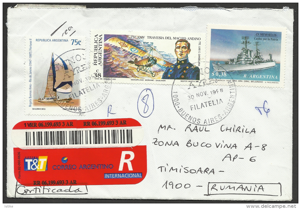 Argentina, "R" Cover With  Special  Cancellation, To Romania, Via Germany, 1998. - Lettres & Documents