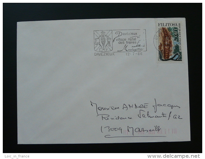 07 Ardèche Davezieux Frères Montgolfier - Flamme  Sur Lettre Postmark On Cover - Airships