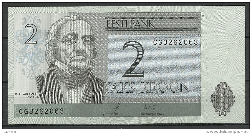 Estland Estonia Estonie 2 Krooni 2006 Banknote Karl Ernst Von Baer Universität Dorpat Tartu UNC - Estonie