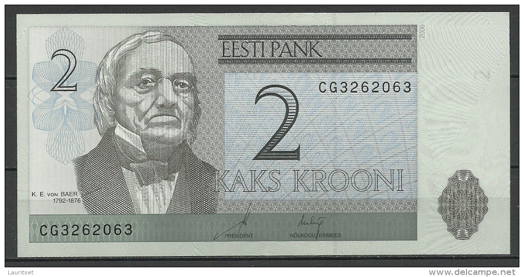 Estland Estonia Estonie 2 Krooni 2006 Banknote Karl Ernst Von Baer Universität Dorpat Tartu UNC - Estland
