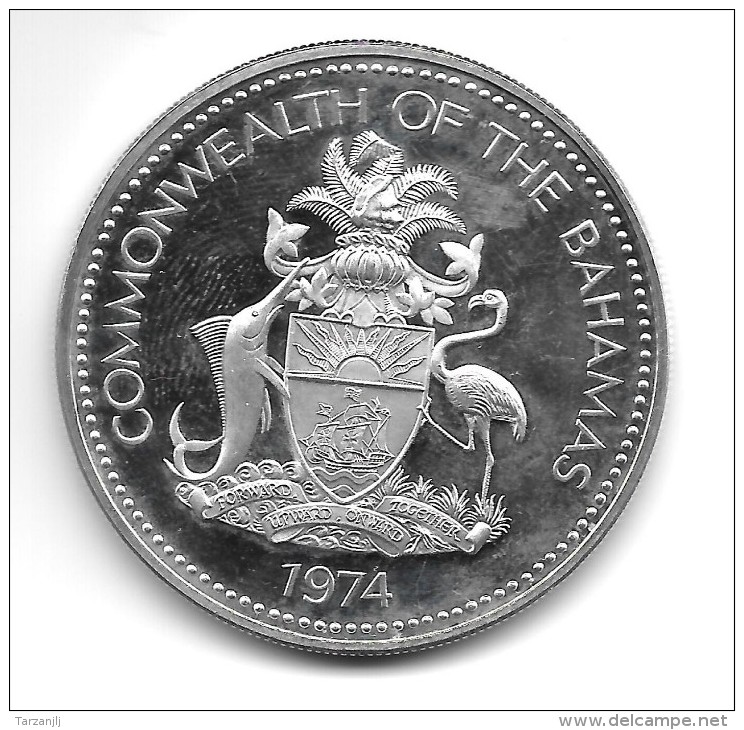 5 Dollars Argent Silver 42 Gr. Bahamas 1974 - Bahama's