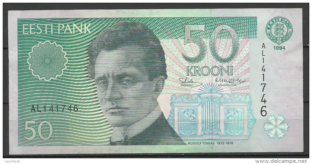 Estland Estonia Estonie 50 Krooni 1994 Banknote Freimaurer All-Sehende Auge Rudolf Tobias UNC - Estonia