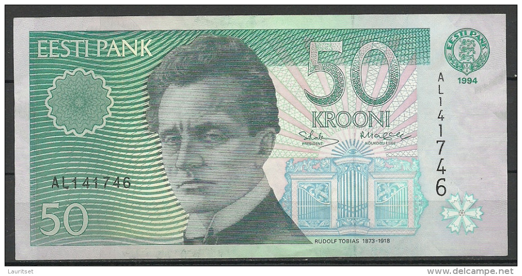 Estland Estonia Estonie 50 Krooni 1994 Banknote Freimaurer All-Sehende Auge Rudolf Tobias UNC - Estland