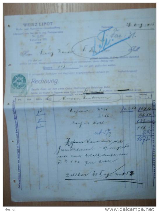 Austro-Hungary - Romania Temesvár -WEISZ Lipót Mode Und Manufaktur Grosshandlung -  Rechnung INVOICE  From  1915   S3.11 - Austria