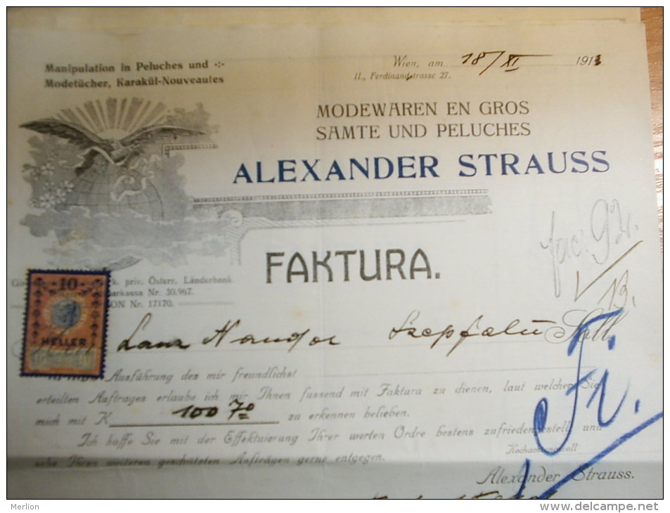 Austria   - WIEN  II - ALEXANDER STRAUSS - Modewaren  -Ferdinandstrasse 27  Rechnung - NVOICE  From  1913  S5.06 - Österreich