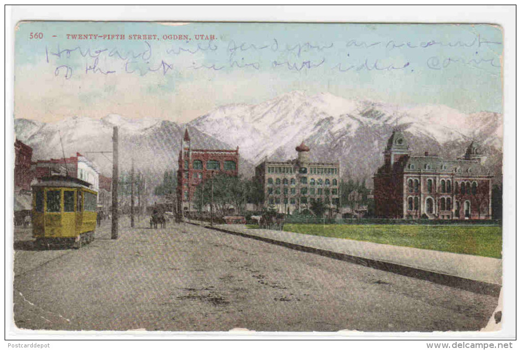 Streetcar Twenty Fifth Street Ogden Utah 1907 Postcard - Ogden