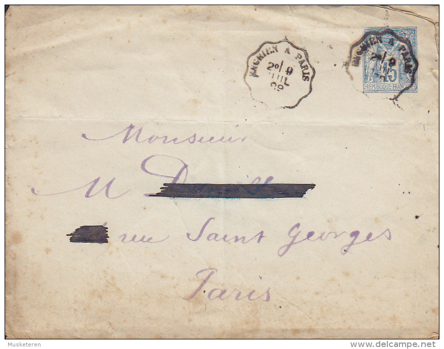 France Postal Stationery Ganzsache Entier Allegorie Ambulant Cachet ENGHIEN A PARIS 1889 (146 X 112) (2 Scans) - Enveloppes Types Et TSC (avant 1995)