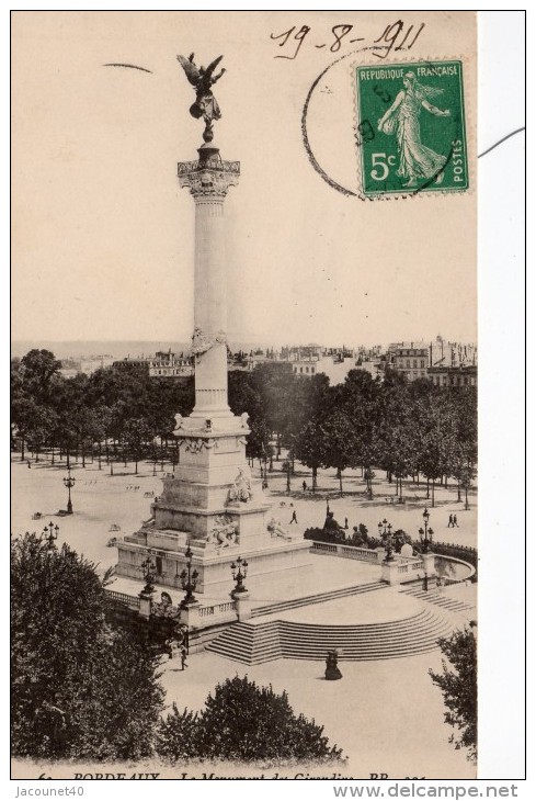 Bordeaux 33 Le Monument Aux Morts Des Girondins Carte Ecrite Le 19/8/1911 - Bordeaux