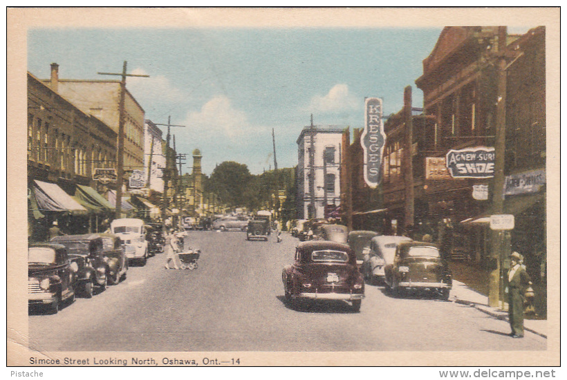 Original 1950s - Oshawa Ontario Canada - Simcoe Street - Cars Stores Animated - Condition : See Scan - Oshawa