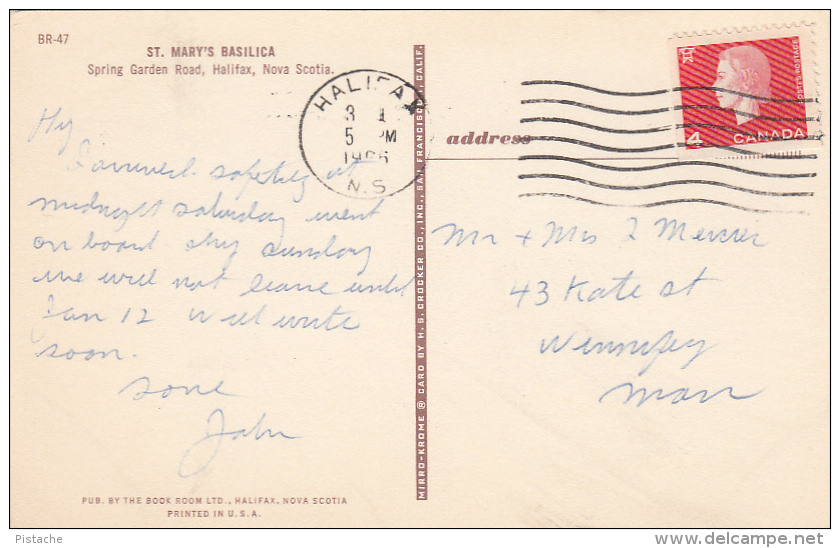 Halifax Nova Scotia - St. Mary's Basilica - Church - Cars - Stamp & Postmark 1966 - 2 Scans - Halifax