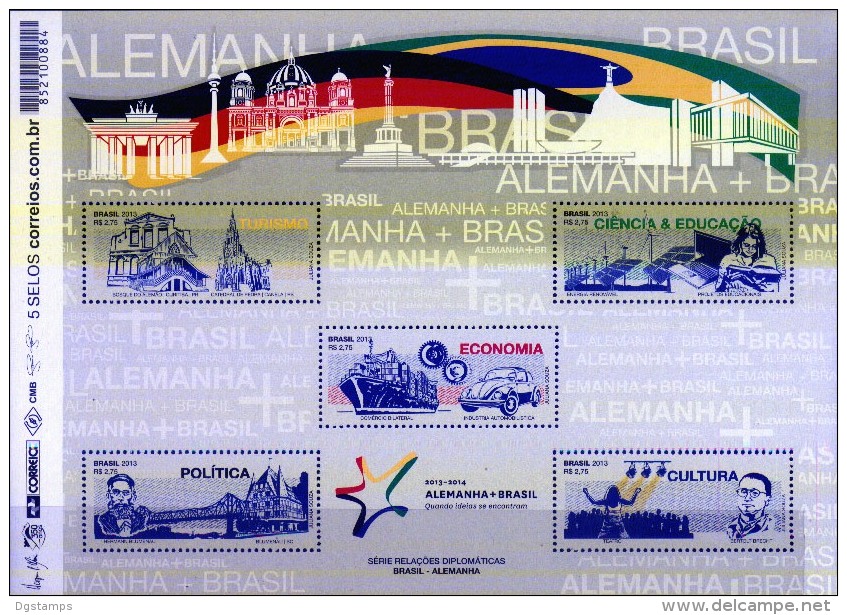 Brasil 2013 ** Diplomatic Relations With Germany. Tourism. Science And Education. Economy. Politics. Culture. - Unused Stamps