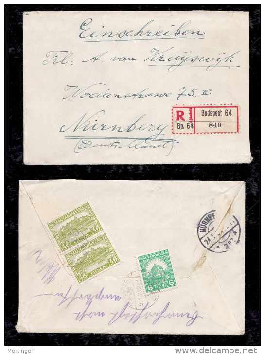 Ungarn Hungary 1931 Registered Cover BUDAPEST To NUERNBERG Germany - Lettres & Documents