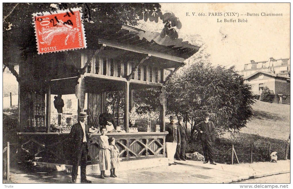 PARIS BUTTES CHAUMONT LE BUFFET BEBE GARDE CHAMPETRE SERVEUSE  VENTE DE CARTES POSTALES - Paris (19)