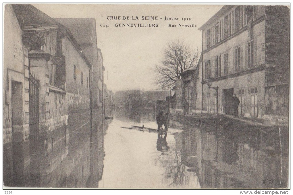 Cpa 92 Hauts De Seine Gennevilliers  Crue De La Seine Janvier 1910 Rue Nouvelle - Gennevilliers