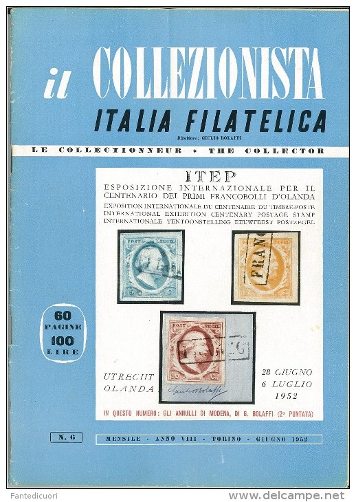 Rivista Il Collezionista - Bolaffi Editore Numero 6 Del 1952 - Italiano (desde 1941)