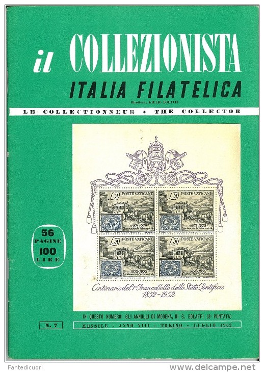 Rivista Il Collezionista - Bolaffi Editore Numero 7 Del 1952 - Italiano (desde 1941)