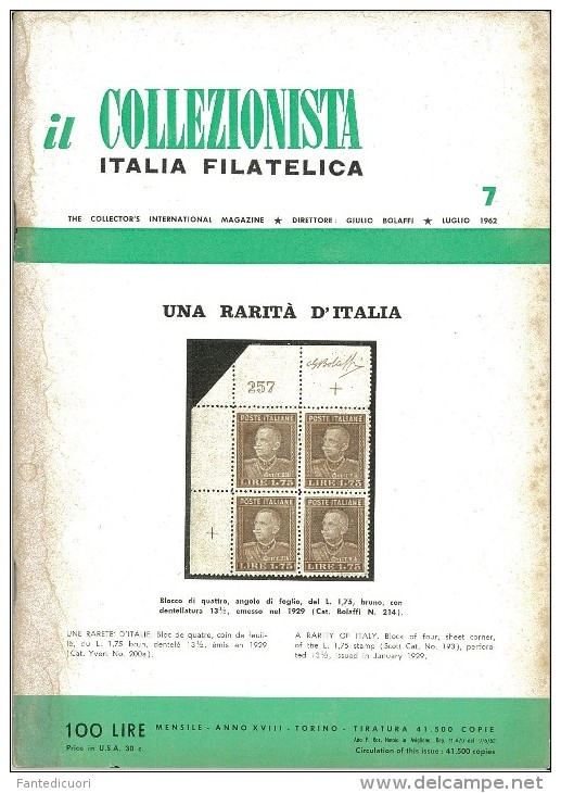 Rivista Il Collezionista - Bolaffi Editore Numero 7 Del 1962 - Italienisch (ab 1941)