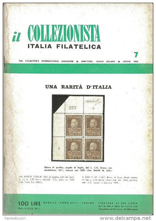 Rivista Il Collezionista - Bolaffi Editore Numero 7 Del 1962 - Italian (from 1941)