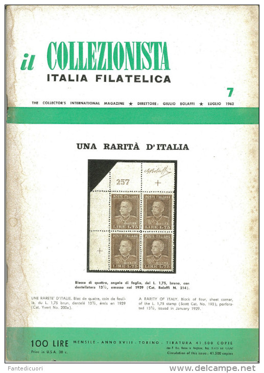 Rivista Il Collezionista - Bolaffi Editore Numero 7 Del 1962 - Italienisch (ab 1941)