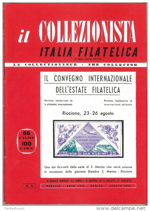 Rivista Il Collezionista - Bolaffi Editore Numero 8 Del 1952 - Italienisch (ab 1941)