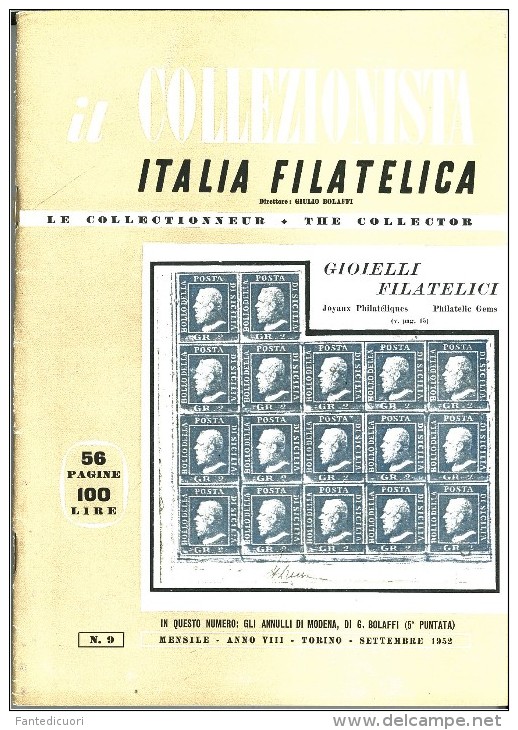 Rivista Il Collezionista - Bolaffi Editore Numero 9 Del 1952 - Italiano (desde 1941)